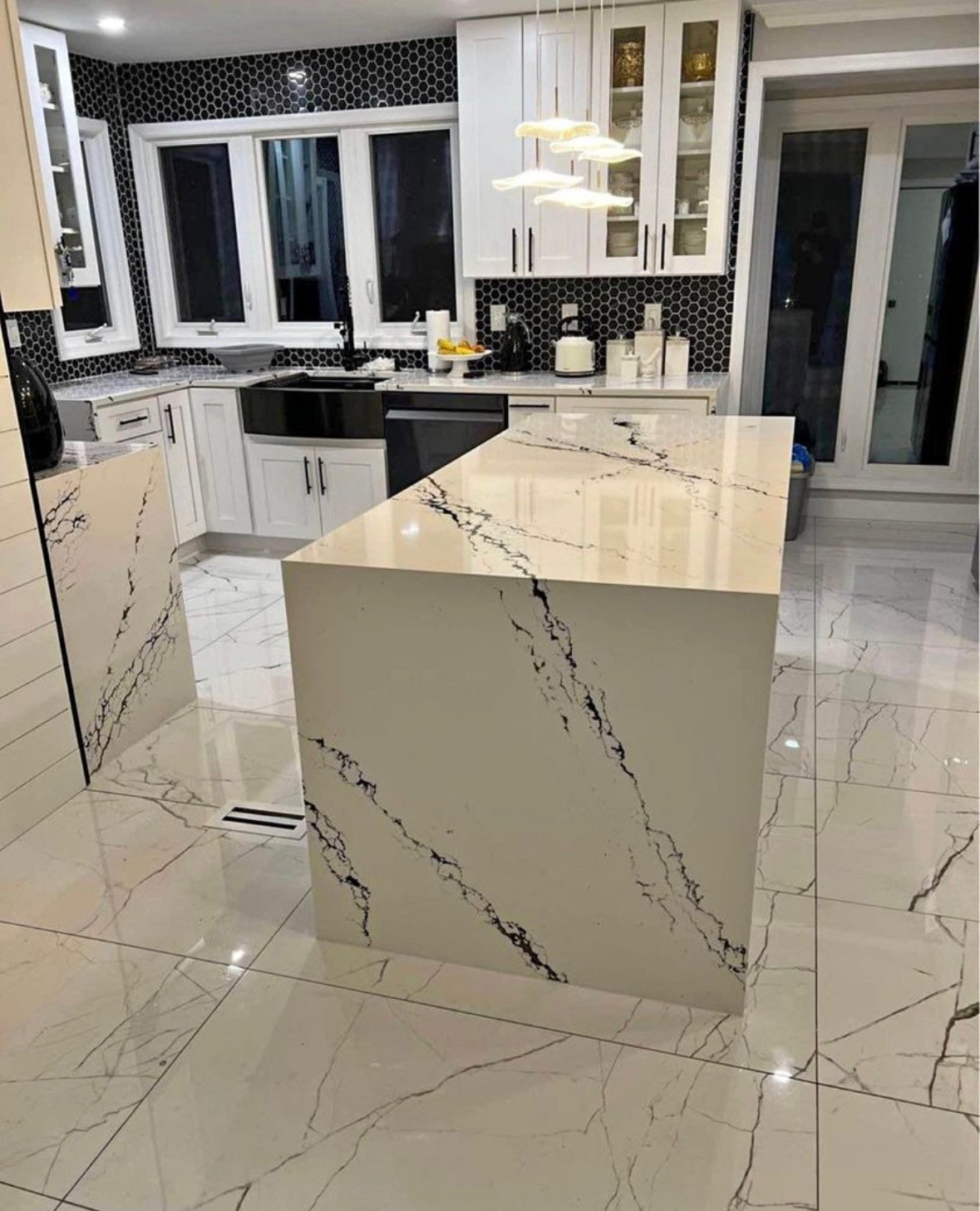 Modern marble kitchen with island