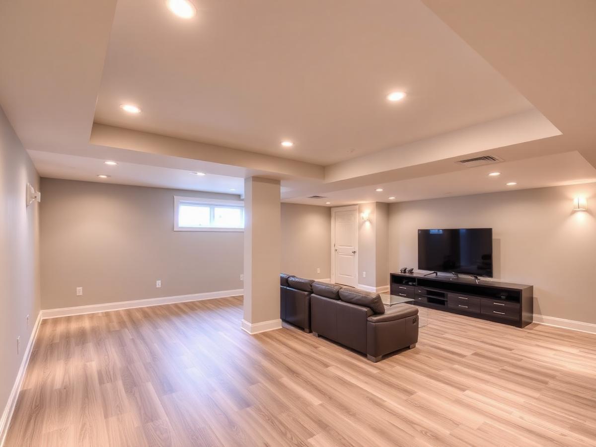 Finished basement with recessed lighting